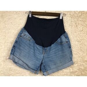 Old Navy Womens Maternity Jean Shorts‎ Blue Cuffed Hem Stretch Pockets Denim 2